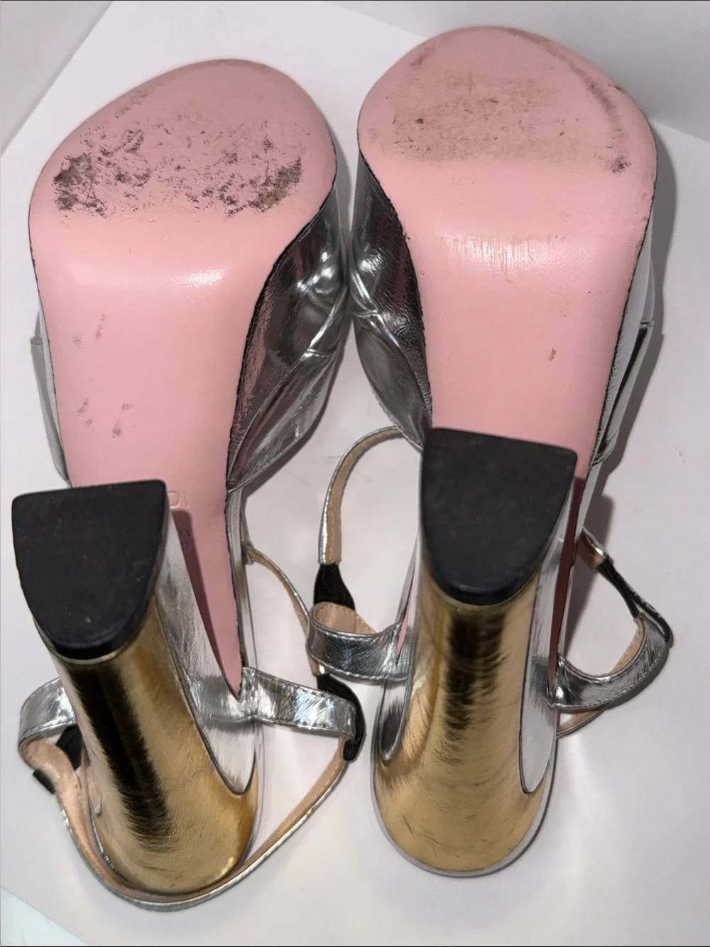Fendi Metallic Silver Strappy Platform silver/gold Heels
